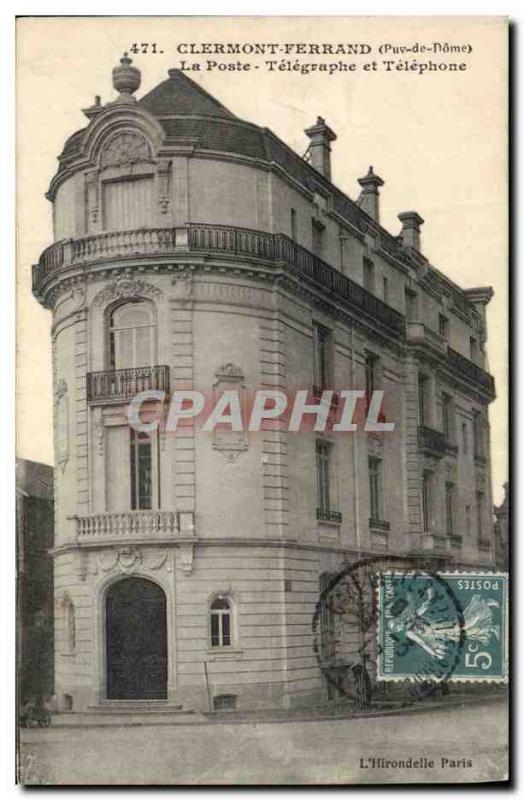 Old Postcard Clermont Ferrand Hotel Post The Post and Telegraph Telephone