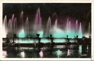 postcard Paris France - Versailles Night Festival at Neptune's Basin - lys rppc