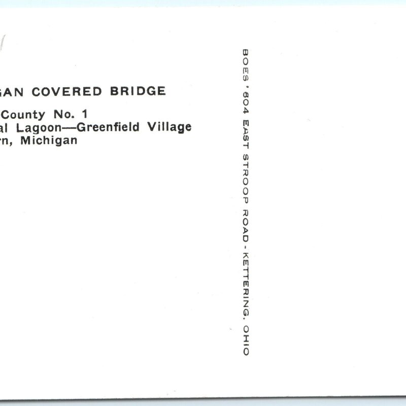 c1950s Dearborn MI RPPC Covered Bridge Greenfield Lagoon Real Photo Postcard A94
