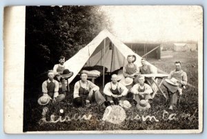 1911 Leisure Mens Tent Newell South Dakota SD RPPC Photo Posted Antique Postcard