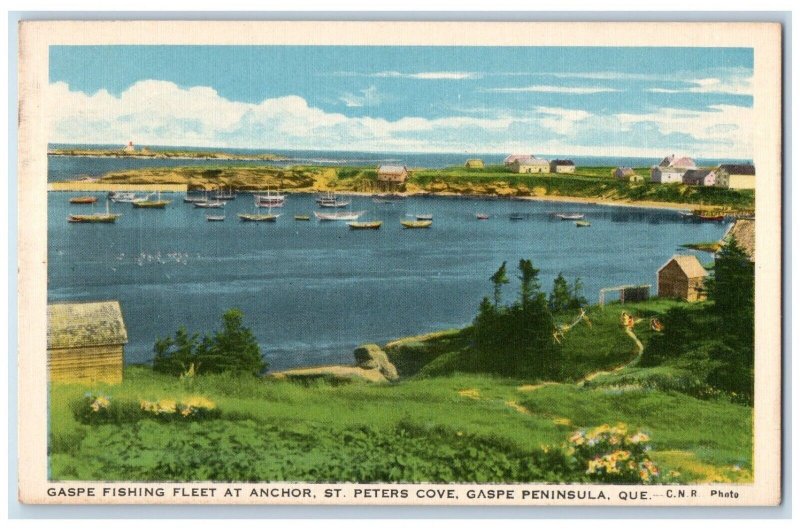 Gaspe Fishing Fleet At Anchor St. Peters Cove Peninsula Quebec Canada Postcard 