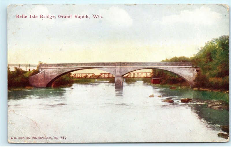 Belle Isle Bridge Grand Rapids Wisconsin WI 1910 Vintage Postcard E43