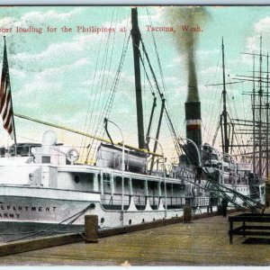 c1910s Tacoma WA US Army Navy Transport Steam Ship Philippines War Postcard A172