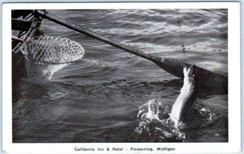 PINCONNING, Michigan  MI    Fishing at CALIFORNIA INN & HOTEL  1951     Postcard