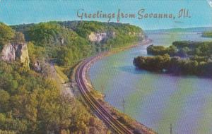 Illinois Greetings From Savanna Showing The Mississippi Palisades 1962