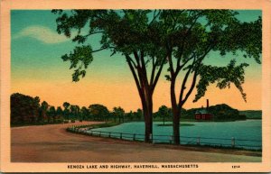 Kenoza Lake and Highway Haverhill Massachusetts MA Linen Postcard E1