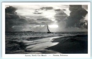 RPPC NASSAU, Bahamas ~ Sunset View SANDY CAY BEACH ca 1940s  Postcard