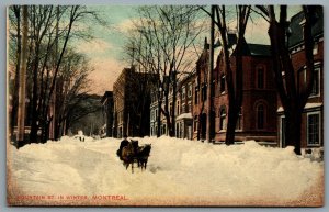 Postcard Montreal PQ c1908 Mountain St. In Winter Rue de la Montagne Carriage