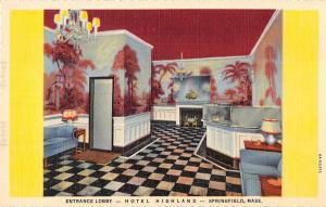 Springfield Massachusetts Hotel highland Lobby Antique Postcard K36723