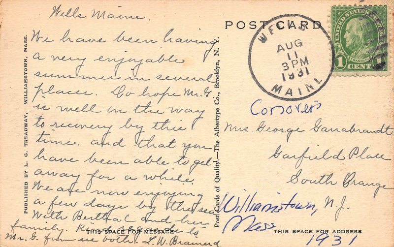 Approcah to Williams Inn, Williamstown, Massachusetts, Early Postcard, Used