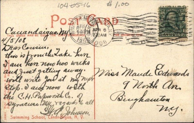 Canandaigua NY Swimming School c1910 Postcard