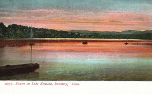 Vintage Postcard Sunset on Lake Kenosha Picturesque View Danbury Connecticut CT