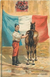 French cavalry drawn military & horse 1909 flag patriotic postcard