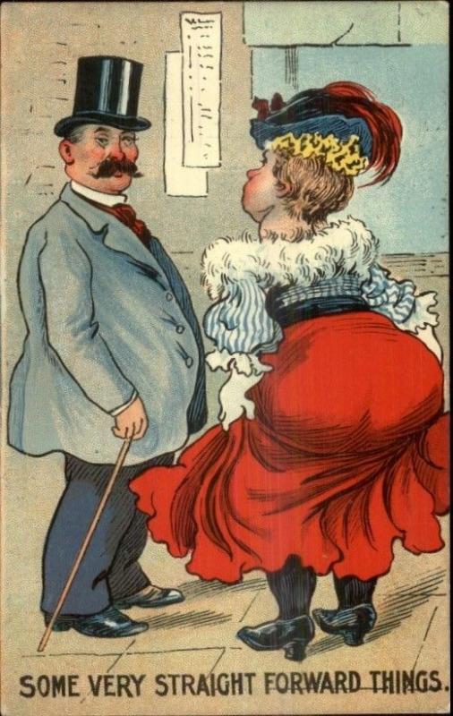 Woman w/ Large Rear End Big Butt - Man in Top Hat w/ Cane c1910 Postcard