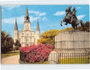 Postcard St. Louis Cathedral And Jackson Monument, New Orleans, Louisiana