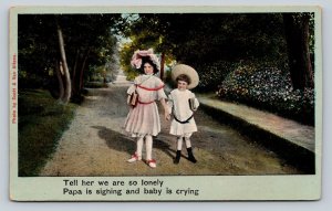 Boy & Girl Walking Down the Road with Their Books Vintage Postcard 1081