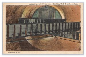 Postcard Looking Down Into World's Largest Hand Dug Well Greensburg Kansas c1951