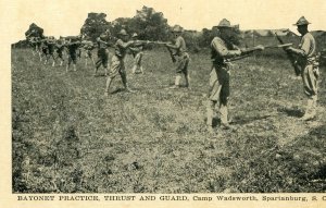 Postcard Early View of Bayonet Practice at Camp Wadsworth, Spartanburg, SC.  L7