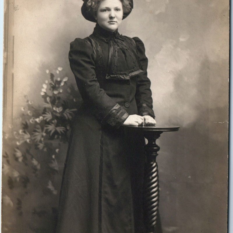 c1910s Young Lady RPPC Big Weird Hat Real Photo PC Classy Woman Portrait A171