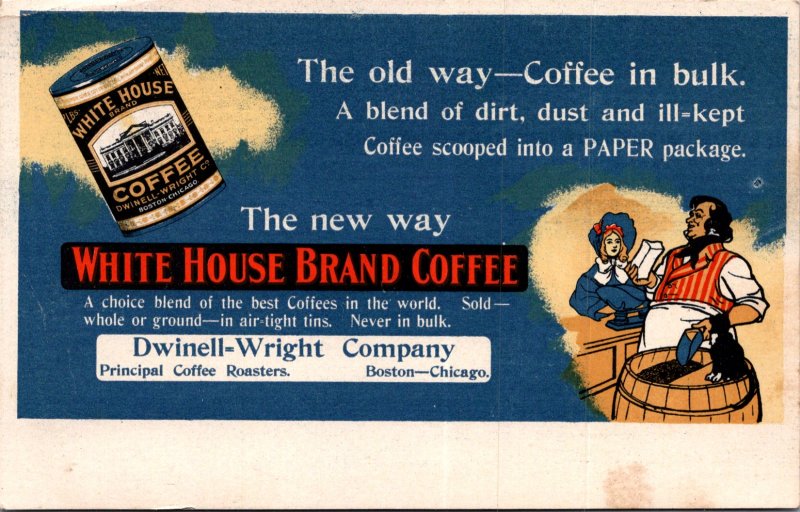 White House Brand Coffee advertising postcard c1915 sold in tins not bulk