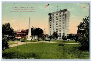 1912 American National Bank Building Background Plaza Pensacola Florida Postcard