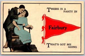 Vtg There Is A Party In Fairbury Nebraska NE Flag Pennant R.P.O. Cancel Postcard