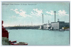 Rockford Illinois IL Postcard Waterpower From Chestnut St. Bridge c1910's Boats