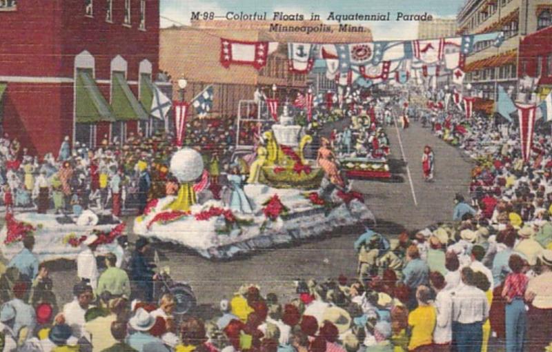 Minnesota Minneapolis Colorful Floats In Aquatennial Parade Curteich