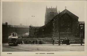 Bradford UK Old Church & Double Decker Trolley Bus Real Photo Postcard