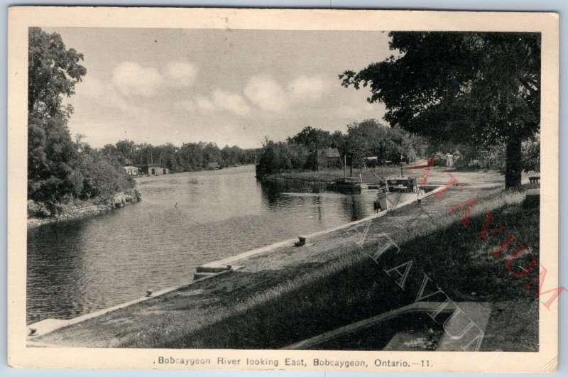 c1950s Bobcaygeon, Ontario PC Bobcaygeon River looking East Yacht Boat Ship A192