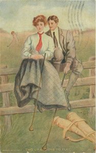 1907 Golf Sports Couple Romance Western News artist impression Postcard 22-5627