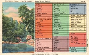 Vintage Postcard 1941 Time Saver Card Time Is Money Check Items Desired C. T.