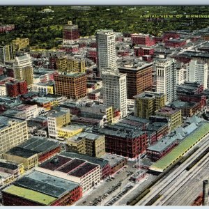 c1940s Birmingham AL Birds Eye Aerial Downtown Train Depot Railroad Yard PC A203