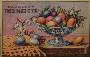 1870's-80's Barkley's Coffee Colored Easter Eggs & Flowers Image Fabulous! F97