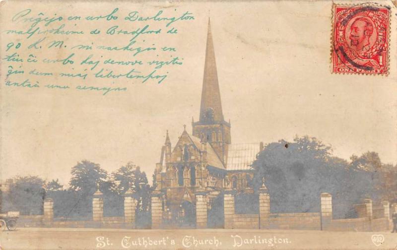 Darlington England St Cuthberts Church Real Photo Antique Postcard J40601