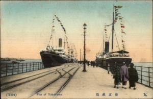 Yokohama Japan Steamships Pier c1910 Postcard - Hand Colored