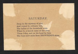 VICTORIAN TRADE CARD Browning's 'Saturday' Baking