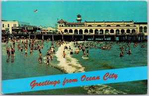 1964 Greetings From Ocean City New Jersey Blue Skies & Rolling Waves Postcard