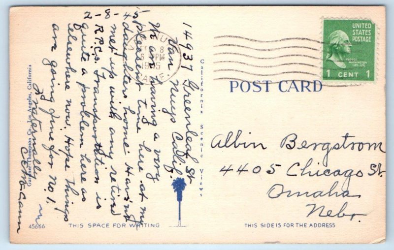 LOS ANGELES, CA  ~  SCENE in PERSHING SQUARE  1945 Gardner-Thompson Postcard