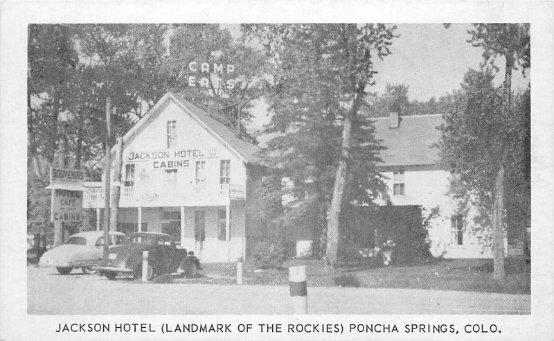 Postcard 1940s Poncha Springs Colorado Jackson Hotel autos occupation 24-7118