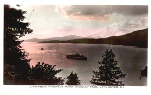 Postcard Real Photo View Prospect Point Ship in Water Stanley Park Vancouver Can