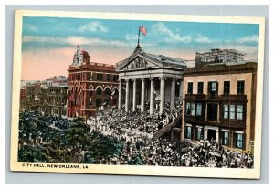 Vintage 1920's Postcard Crowds Gather at City Hall in New Orleans Louisiana