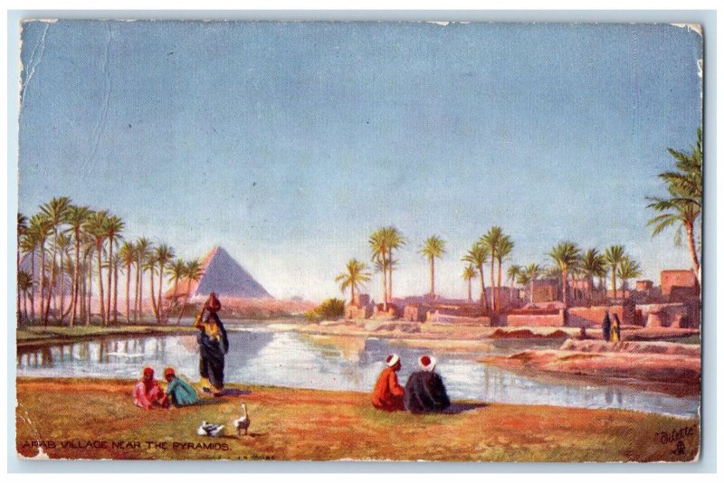 1907 Arab Village Near The Pyramids Egypt Posted Oilette Tuck Art Postcard 