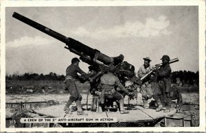 Vtg Crew Of 3 Anti Aircraft Gun in Action Army Military 1940s WW2 Era Postcard