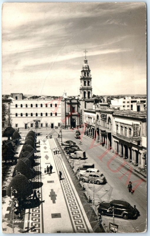 c1910s Leon, Guanajuato, Mexico RPPC Birds Eye Downtown Photo Antiquitech A163