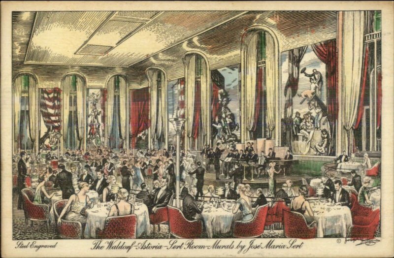 New York City Waldorf-Astoria Sert Room Murals c1915 Postcard