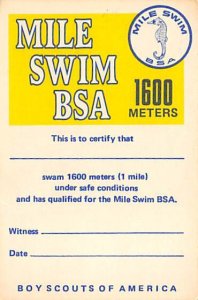 Approx. Size: 2.5 x 3.75 Boy Scouts of America Mile swim Late 1800's Tradecar...