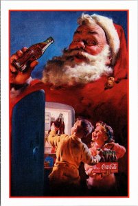 Postcard 1991 Coke Coca cola Season Greetings Santa Children bottles refrigerato