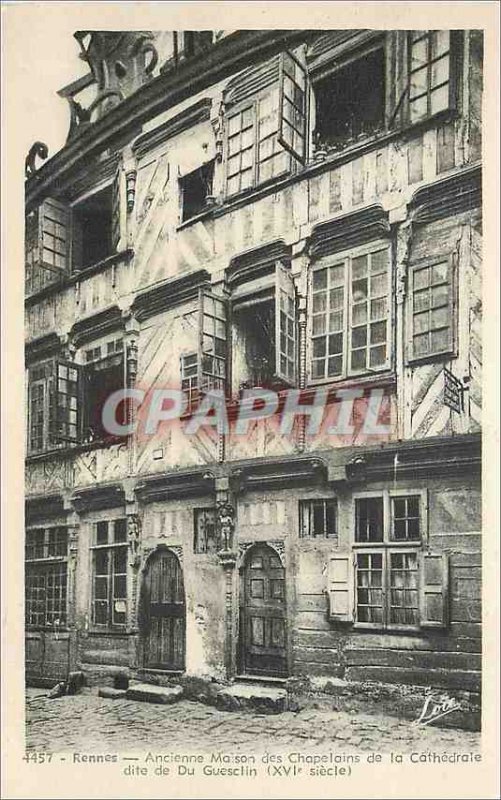 Postcard Old Rennes Old Houses of Chaplains of the Cathedral called Duguescli...