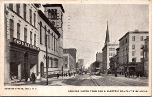 Postcard NY Utica Genessee Street Looking North from Gas and Electric Company